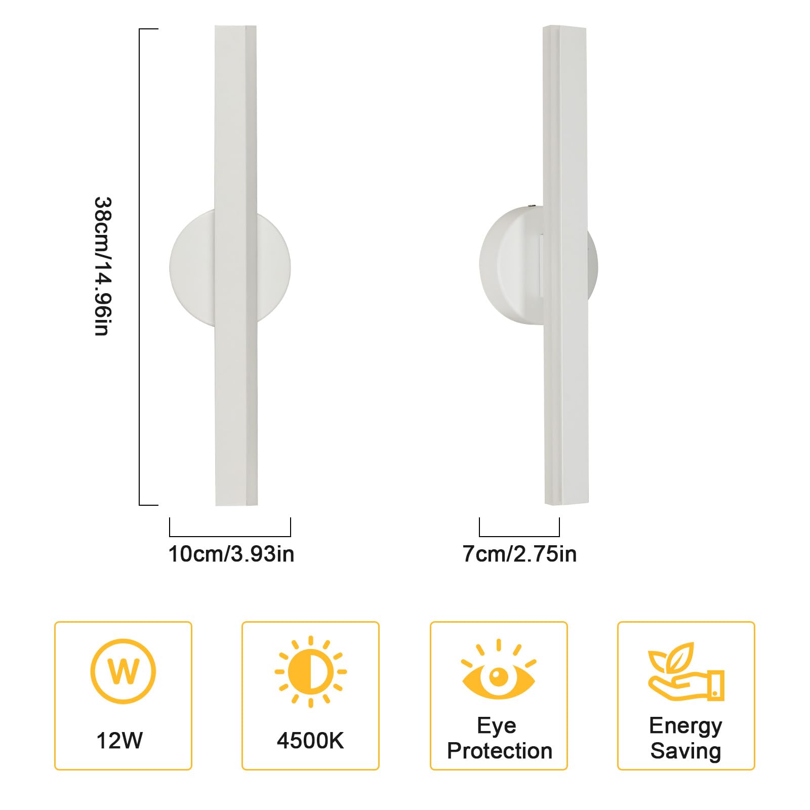 Riserva Applique Murale LED Blanche, 12W 300° Rotatif Lampe Murale Moderne, 4500K Blanc Neutre, Luminaire Mural Minimaliste pour Salle de Bain, Chambre, Couloir, Escalier, Hôtel, 38cm