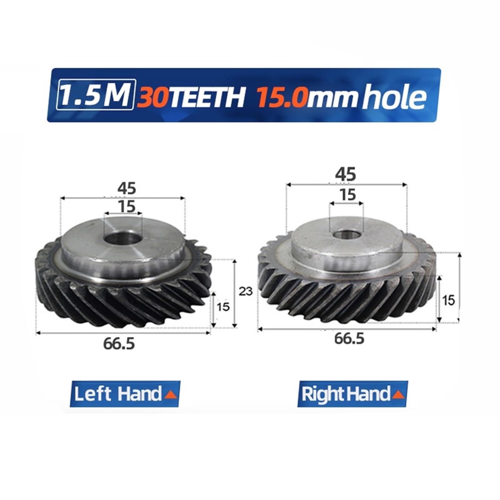 Schrägverzahntes Ritzel, 1,5 m, 30 Zähne, Innenloch 15 mm, 90-Grad-Welle, Schrägverzahnung for CNC-Maschine, 1 Stück(1pcs Right hand)