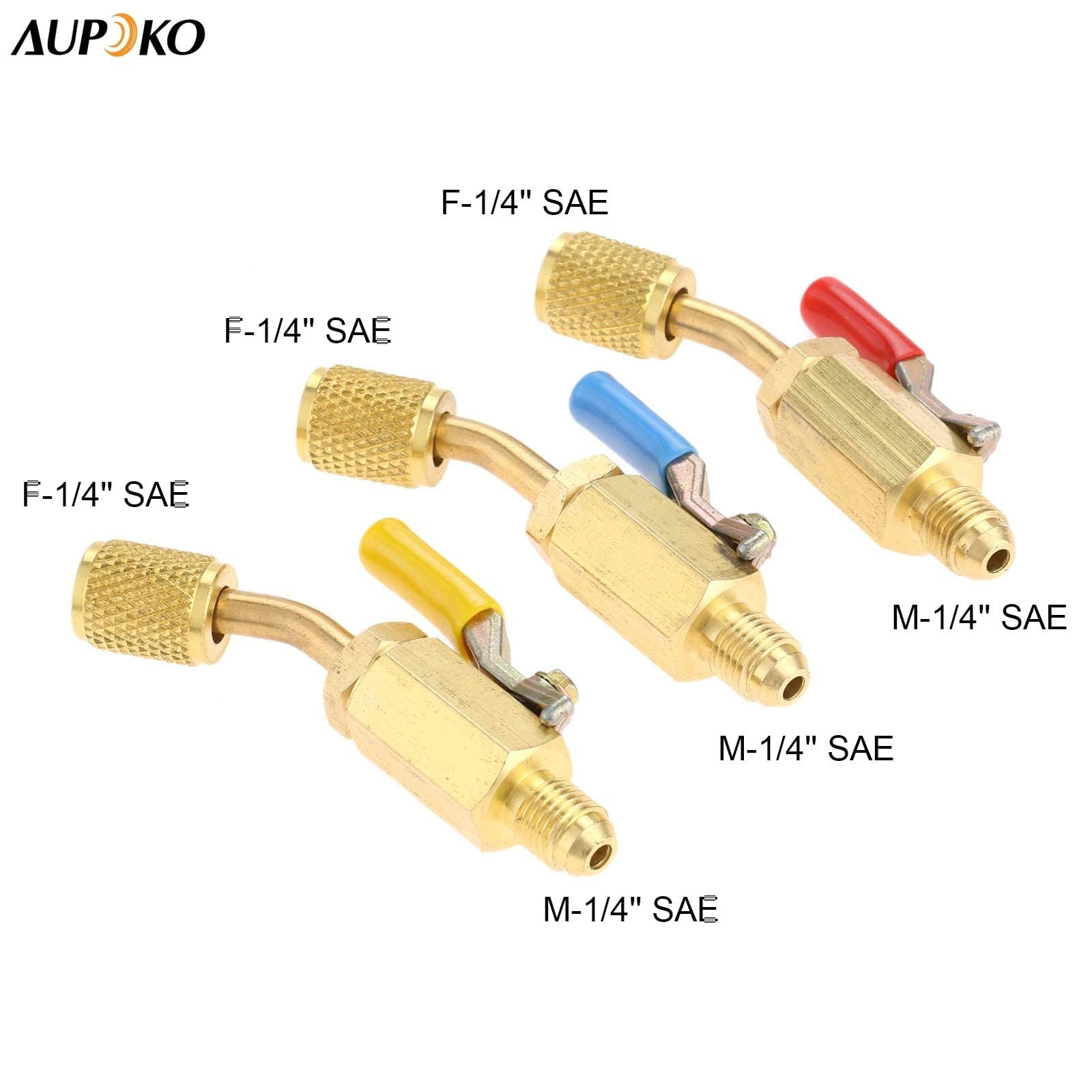 Aupoko Set di tubi di ricarica R134A, R410A, R22, R12, 3 tubi con codice colore e valvola a sfera, filettatura SAE 1/4" per kit di manutenzione AC HVAC e aria condizionata
