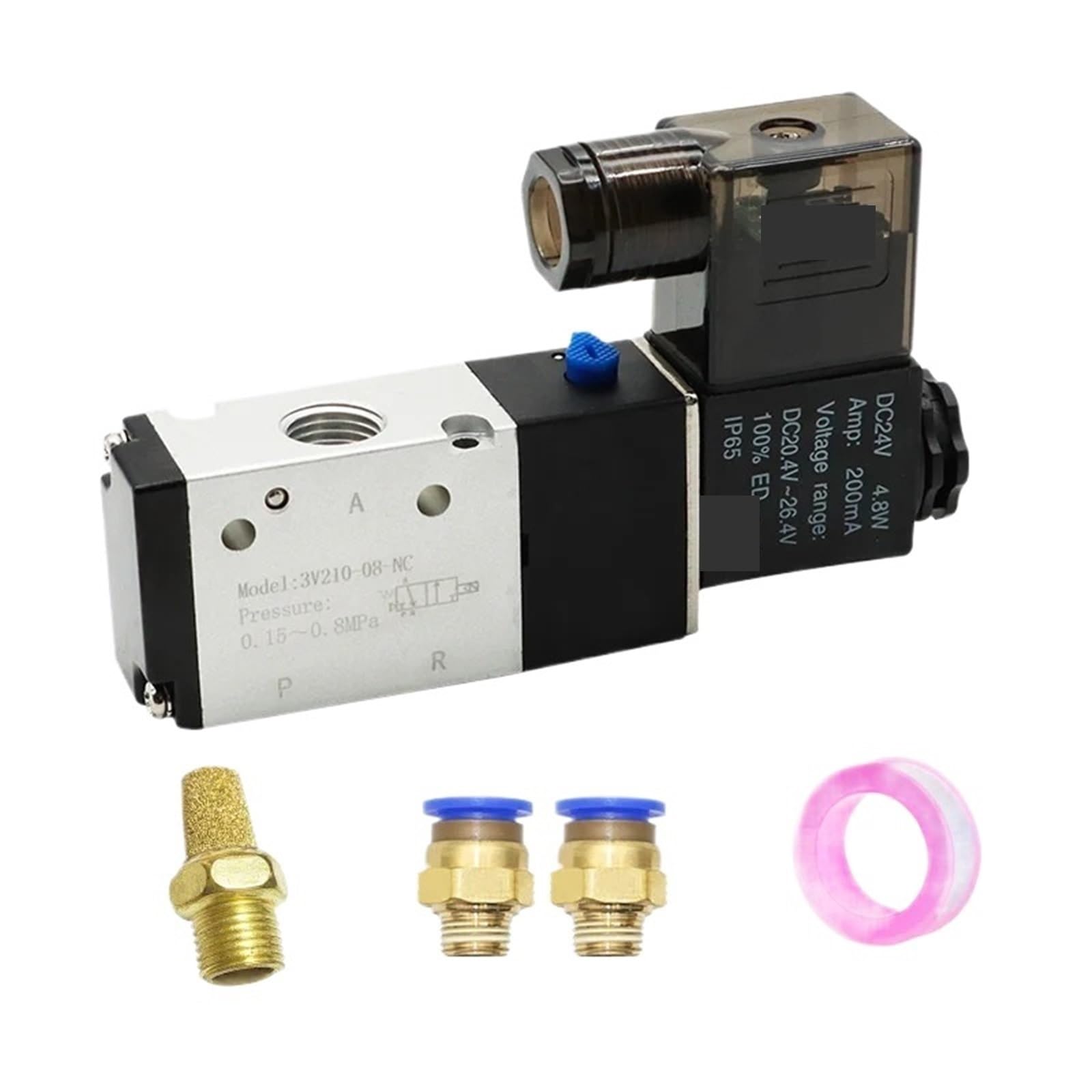1 szt. 3V210-08 pneumatyczny zawór elektromagnetyczny 3-drożny 2-pozycyjny sterowanie kierunkowe powietrza DC12V DC24V AC110V AC220V (PC 8mm armatura, AC110)