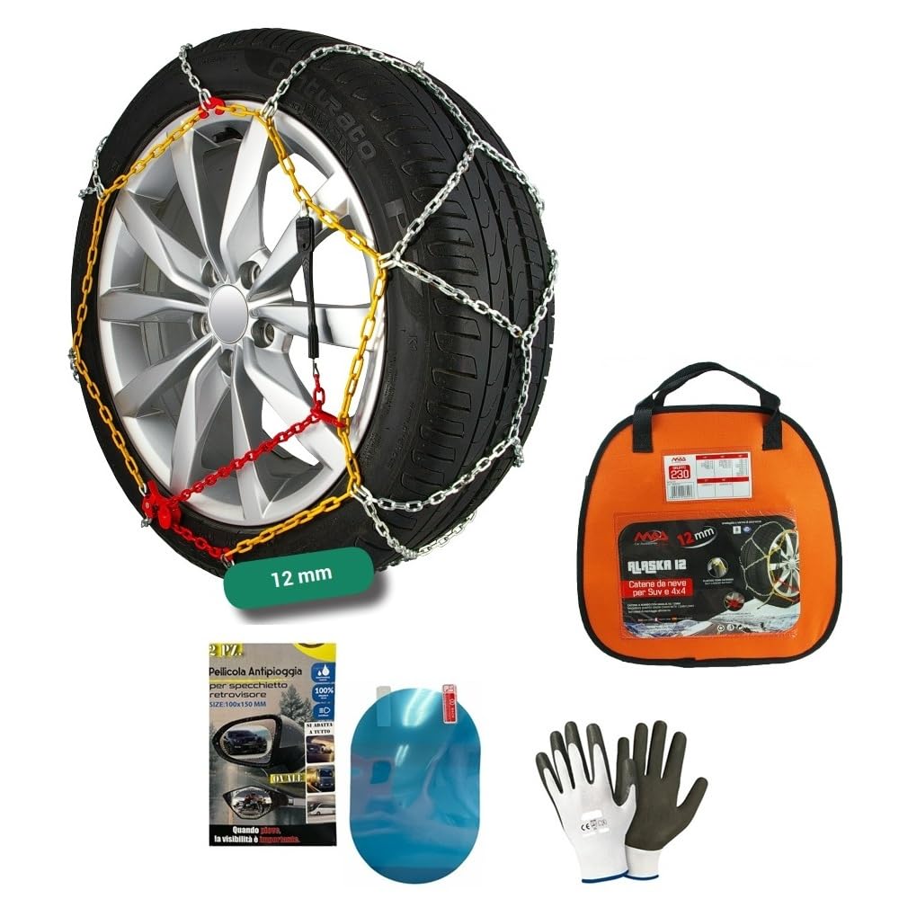 CATENE DA NEVE AUTO 195R14 CATENA DA 12MM PER SUV 4X4 COPPIA DI CATENE DA NEVE PER RUOTE GOMME PNEUMATICI DI AUTOMOBILI 2 PEZZI OMOLOGATE SU STRADA PER NEVE E GHIACCIO