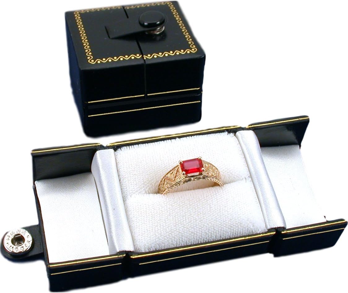 FindingKing 6 Black Leatherette Snap Closure Ring Boxes Displays