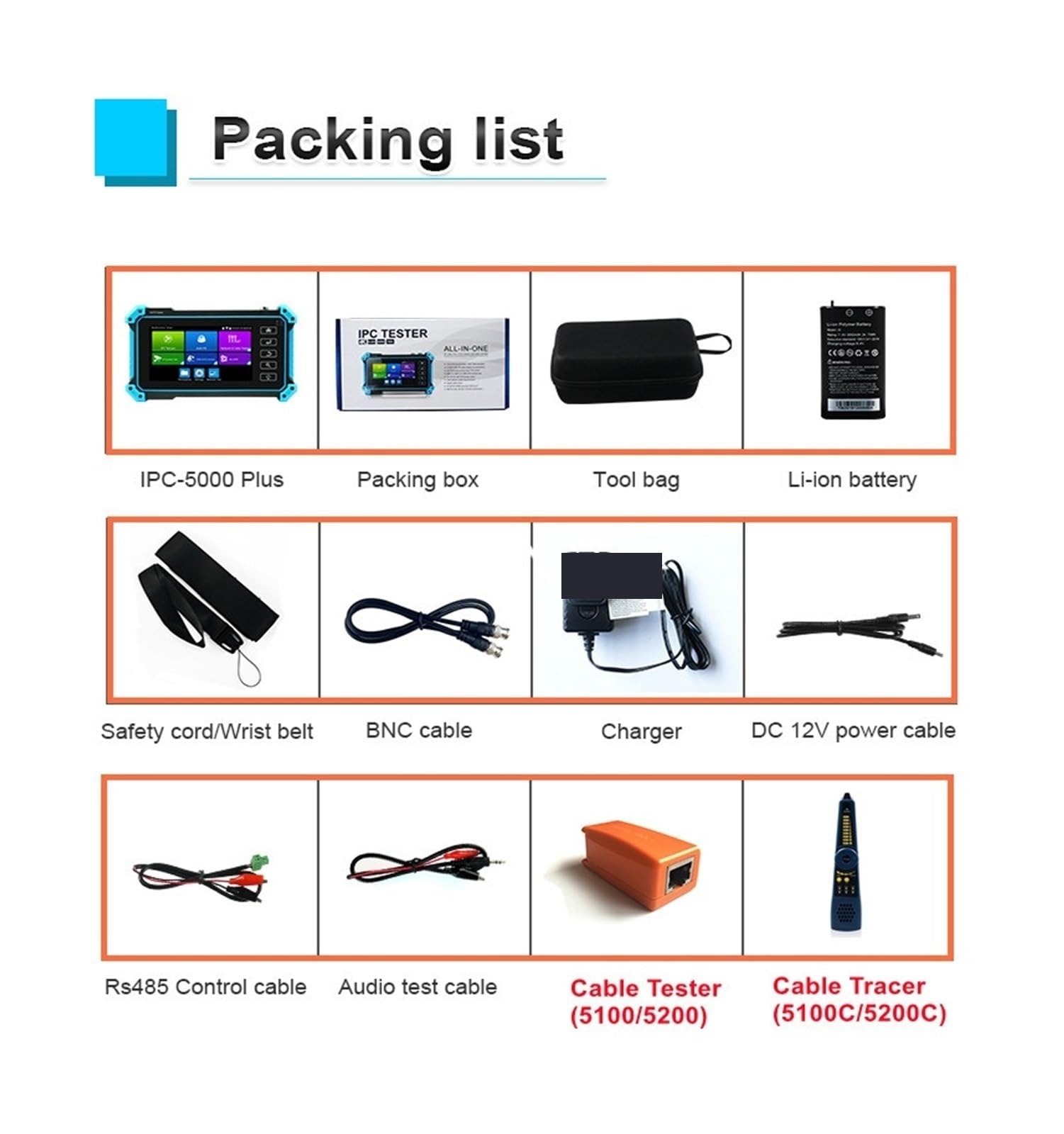Tester For Telecamere IP CCTV AHD + TVI + CVI + For Analogiche Monitor VGA PoE For Cavi RJ45 TDR In Uscita Di Potenza Prova di rete(IPC-5200 Plus)