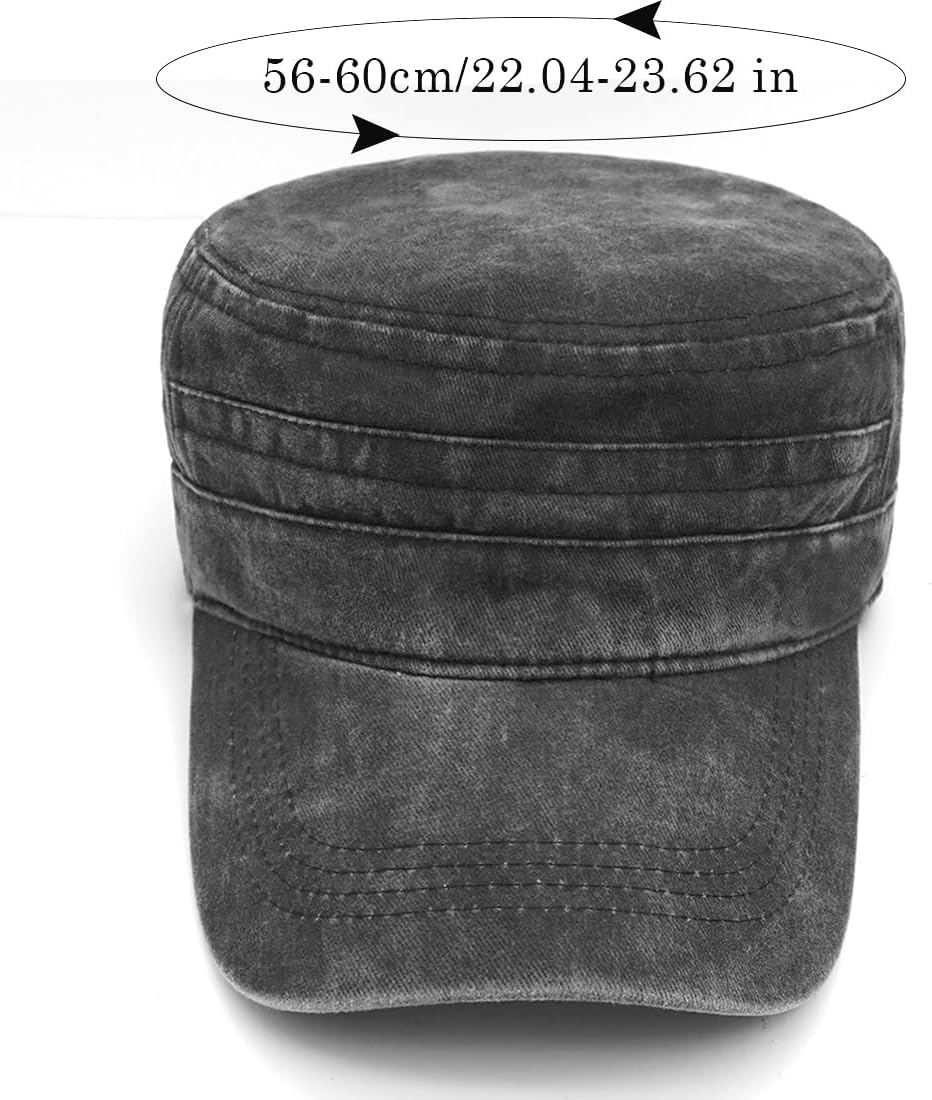 Men's Washed Cotton Army Cap Vintage Military Flat Top Outdoor Baseball Hats Black - Image 7