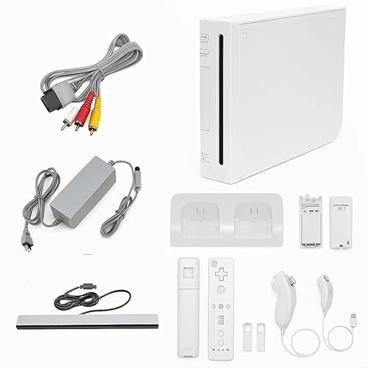 Nintendo White Premium Wii Console with 2 Remotes, 2 Nunchucks, Dual Dock Stand, Sensor Bar, AV Cable