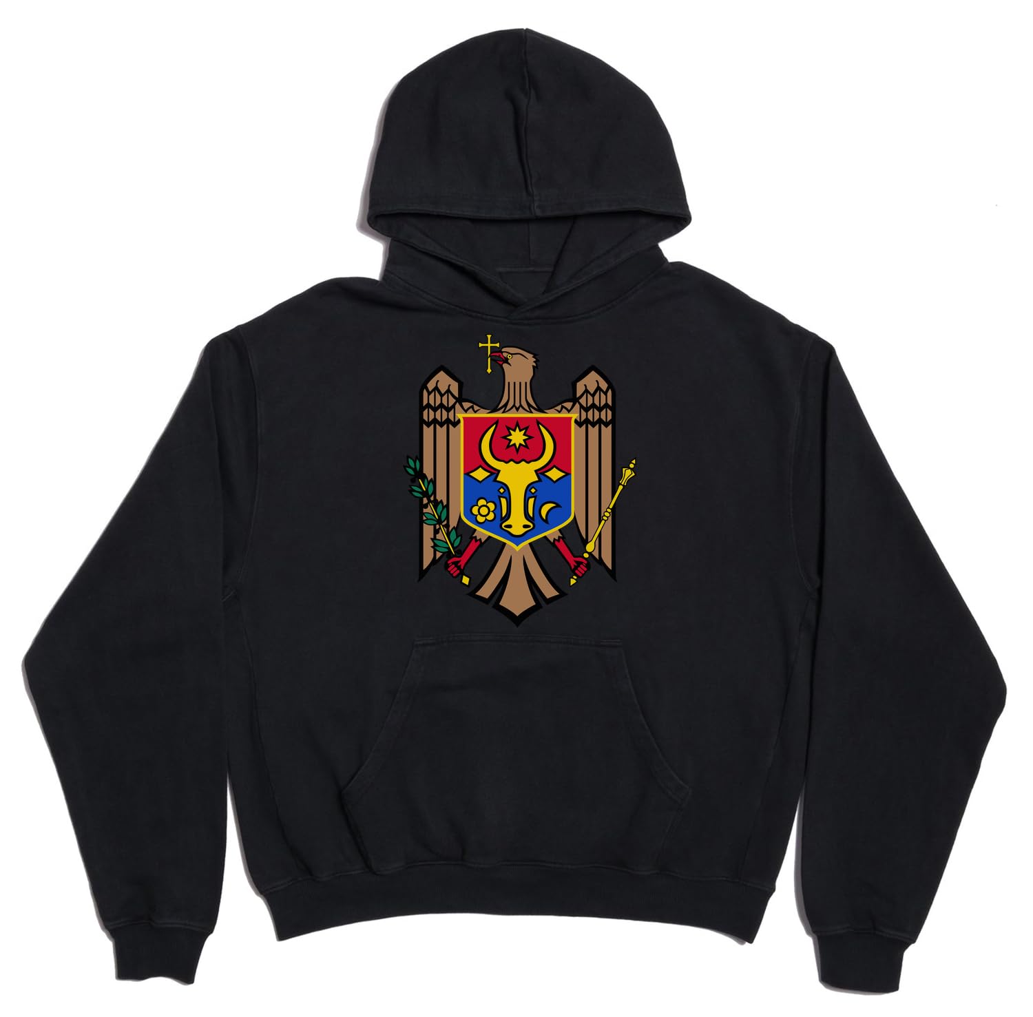 Herb Mołdawii unisex oversize ciężka mieszanka bawełny bluza z kapturem czarna