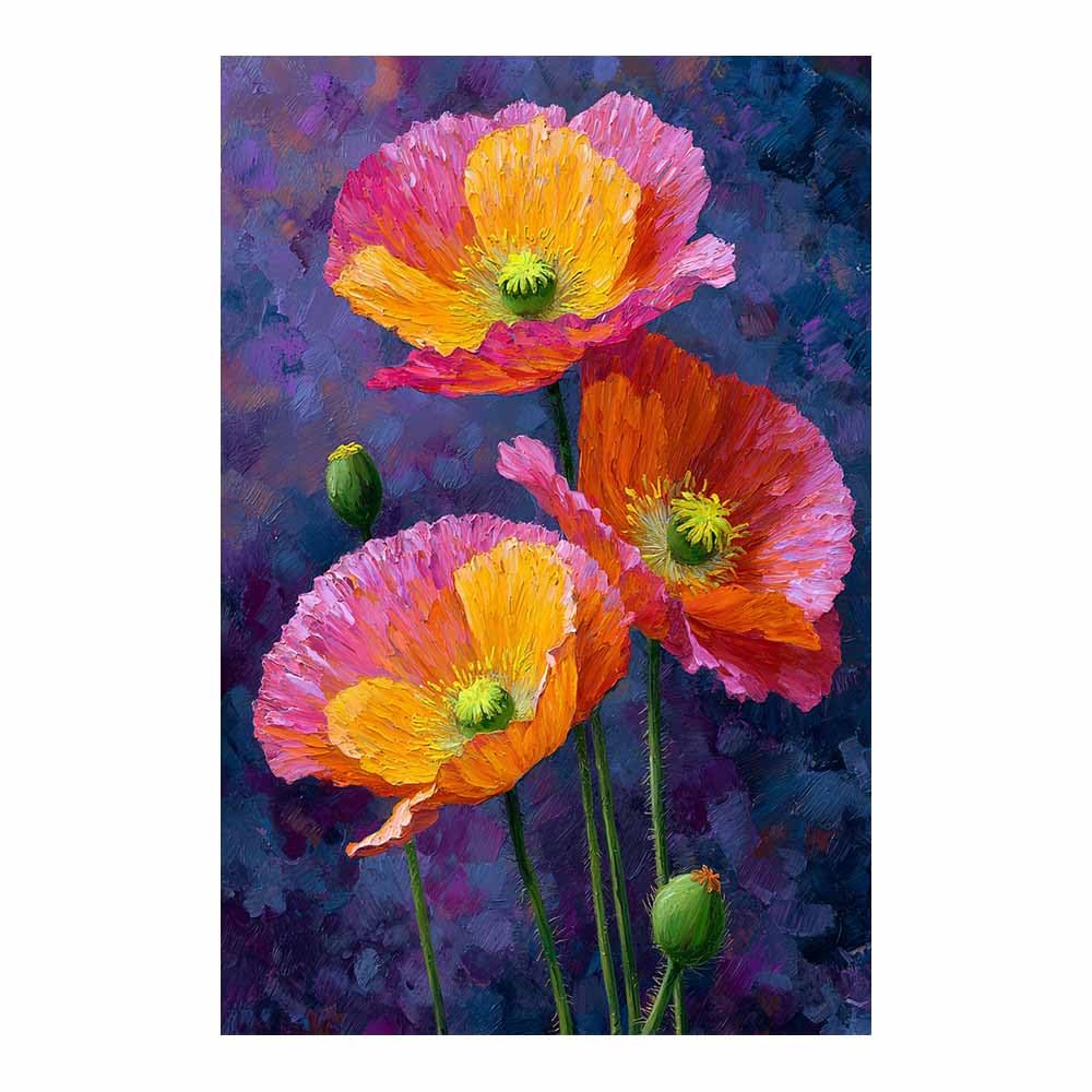 Hoqiu Multicolor Botanical Wall Art Vibrants Poppy Painting Pictures, Print Canvas Poster Decor For Living Room, Bathroom Canvas Art, For Bedroom Home Decoration.(Multicolor)-80X120cm Unframed