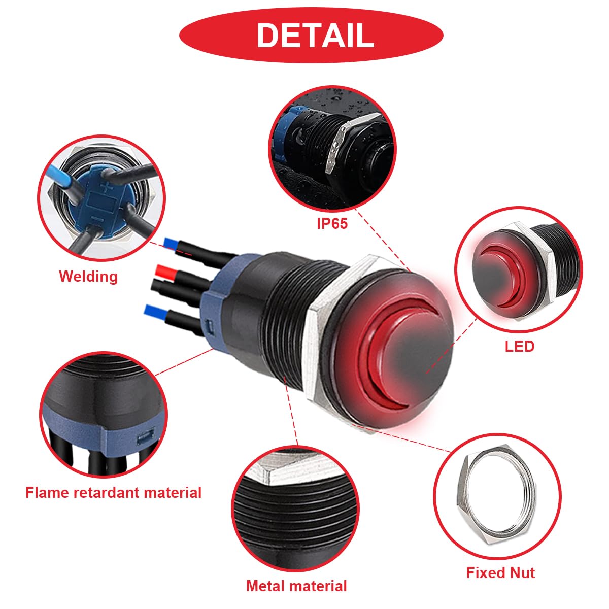 Led Button Switch 12mm Latching LED Switch IP65 Waterproof 12V 3 Pcs 12mm Latching Push ...