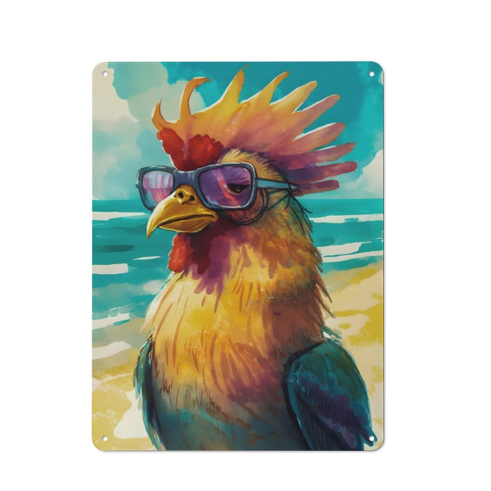 Junmoney Rooster In The Sea Retro Tin Sign 40X30cm Featuring For Bar Or Restaurant, For Metal Sign Collectors, For Garage And Workshop Walls