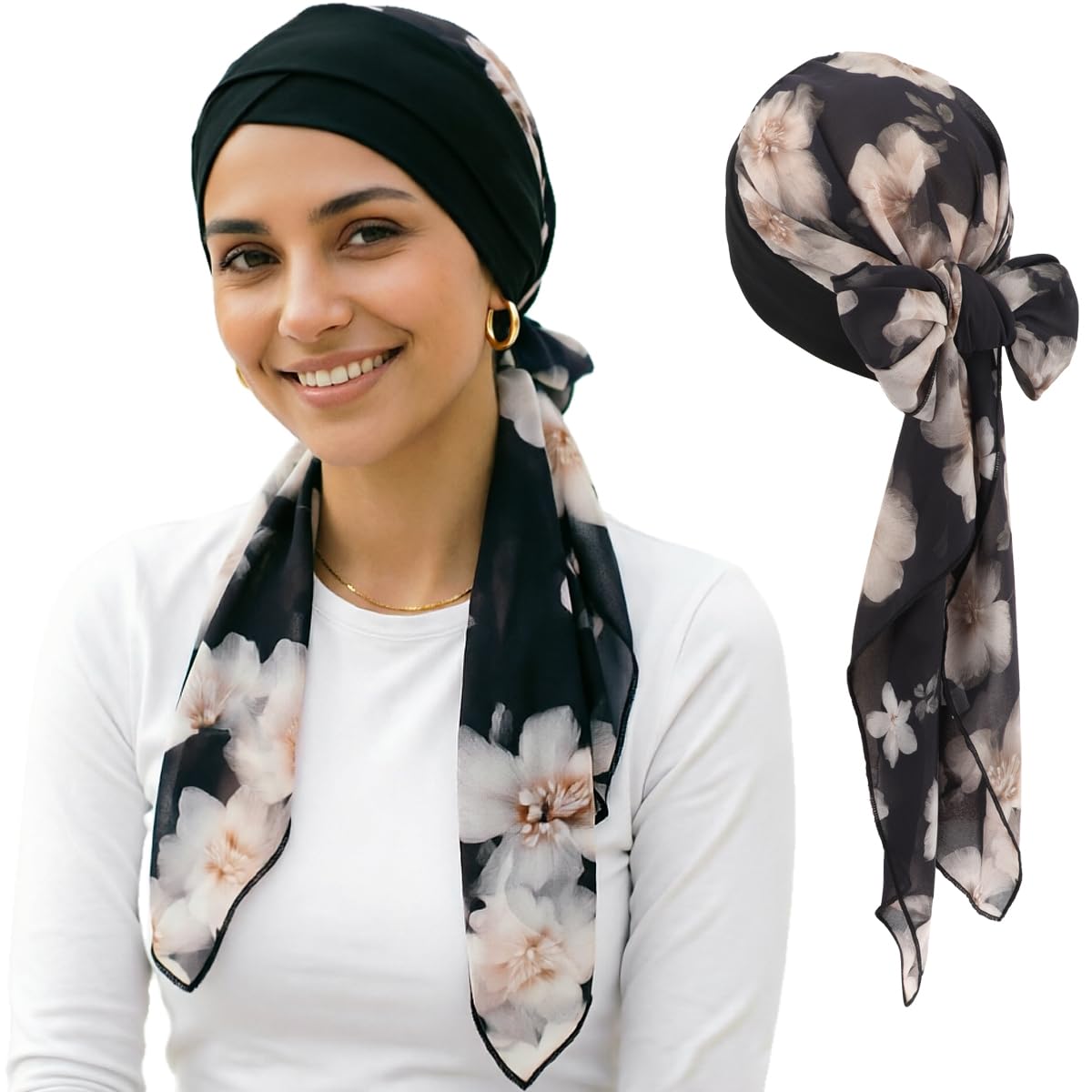 DRESHOW Turban Headwrap for Women Long Hair Head Scarf Headwraps Chemo Headwear Lightweight Hair Loss Covering Hat