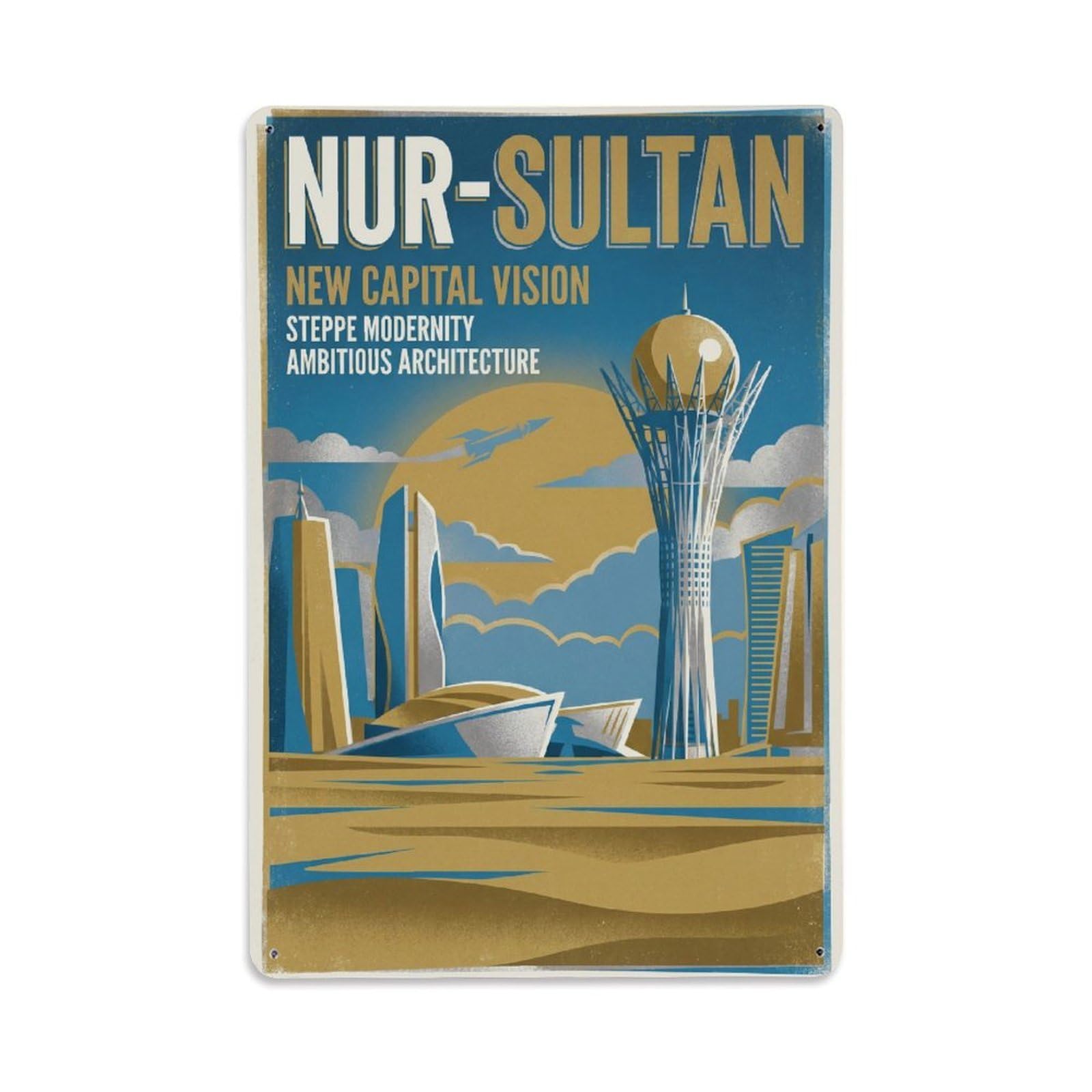 Gead 8X12inch Style Retro Kazakhstan Nur Sultan Travel Metal Tin Sign