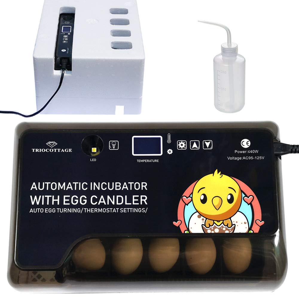 TRIOCOTTAGE Automatic Egg Incubator with digital display and egg candler.