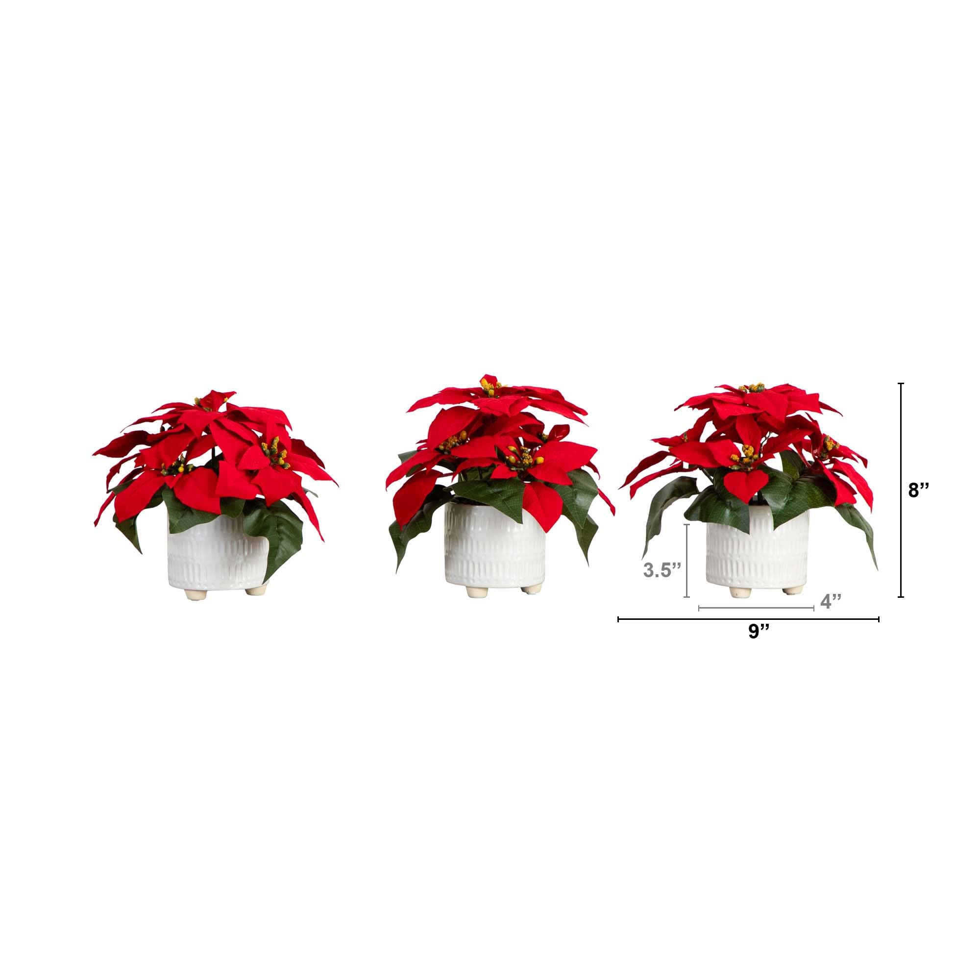 Nearly Natural Lot de 3 Arrangements de Poinsettia artificiels dans des Pots en céramique Blanche 22,9 cm