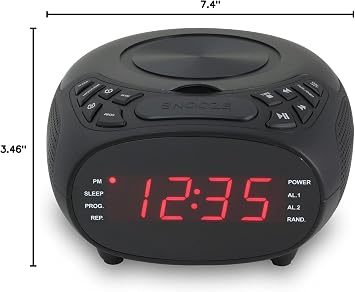 GPX Dual Alarm CD Clock Radio, Top Load, FM, Black (CC318B)