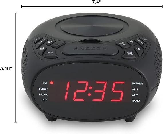 GPX Dual Alarm CD Clock Radio, Top Load, FM, Black (CC318B)