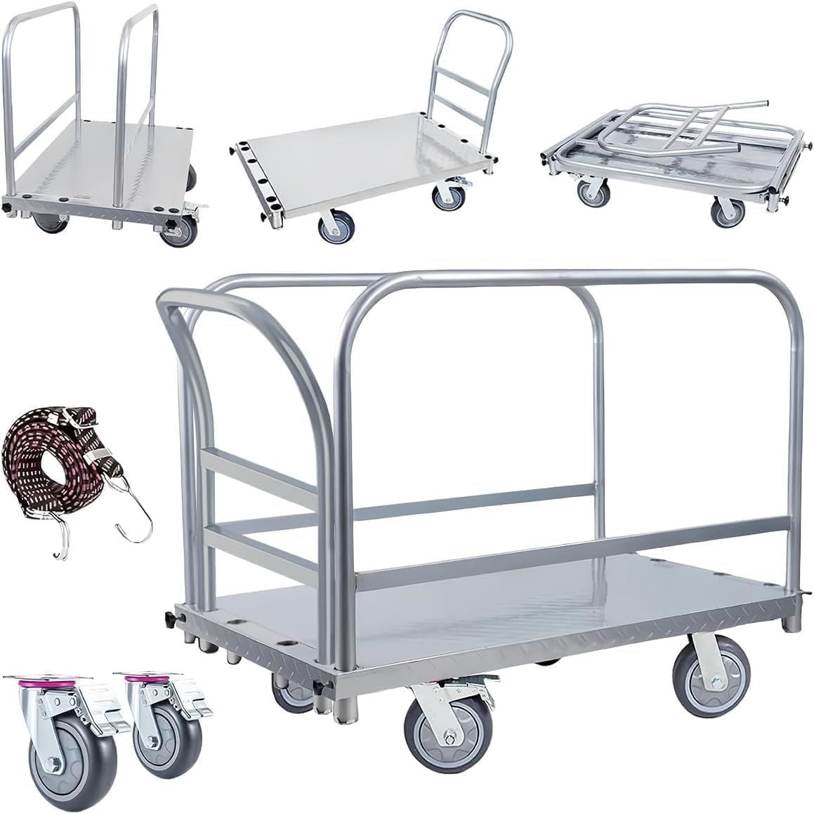 【用途に合わせられる3WAY構造】ボード台車 大型 冷間圧延鋼板 3in1デザイン 耐荷重1000kg 6インチゴム製キャスター