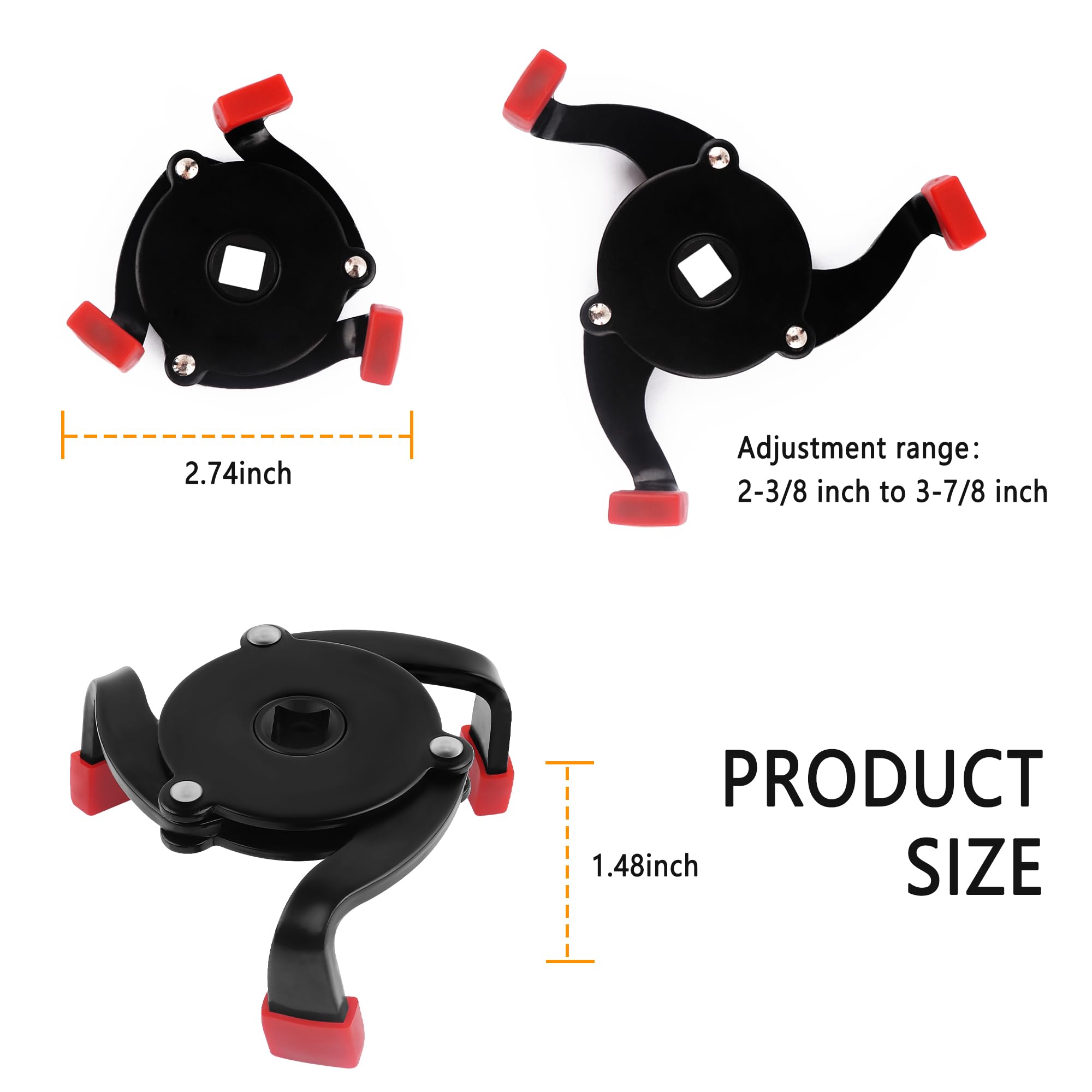 Universal Oil Filter Wrench Tool - Fits 60-80mm Spin-On Filters, Works With 1/2" Drive Or 7/8" Wrench