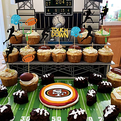 Kowloon 32Pcs American Football Cupcake Toppers For Super Bowl Party, Soccer Player Themed Desserts, Treats Food Decorations, Rugby Ball Party Supplies #TOP5