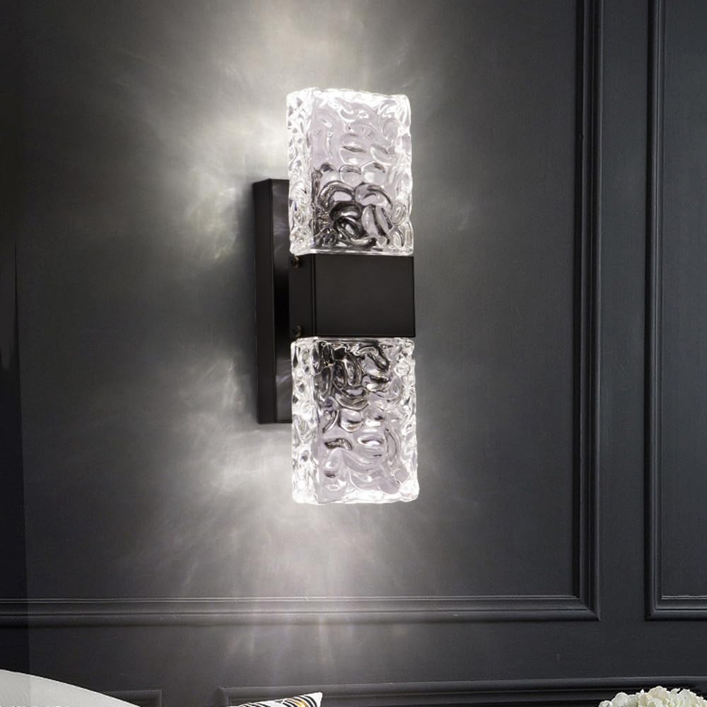 HYJAUSXB Crystal Glass LED Wall Sconce - Dimmable Modern Lighting for Bathroom Vanity, Bedroom, Hallways, and Staircases