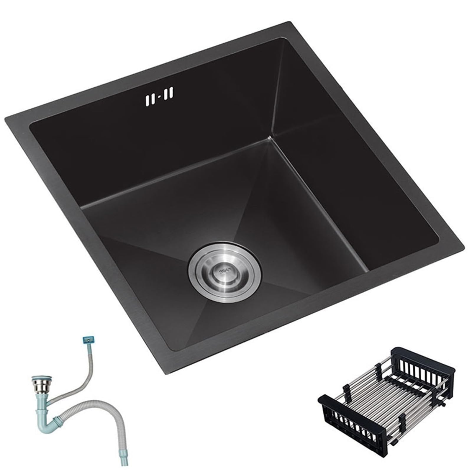 Lavello da Cucina sottotop a Una Vasca - Acciaio Inossidabile Nero Design Compatto salvaspazio per Camper Van Bar Include sifone 38x30cm
