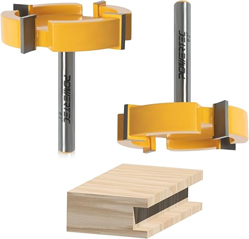 Miniatura 21 de POWERTEC Broca de router de pista T, broca de router con punta de carburo de tungsteno, vástago de 1/4 pulgadas, 7/16" de diámetro, pared