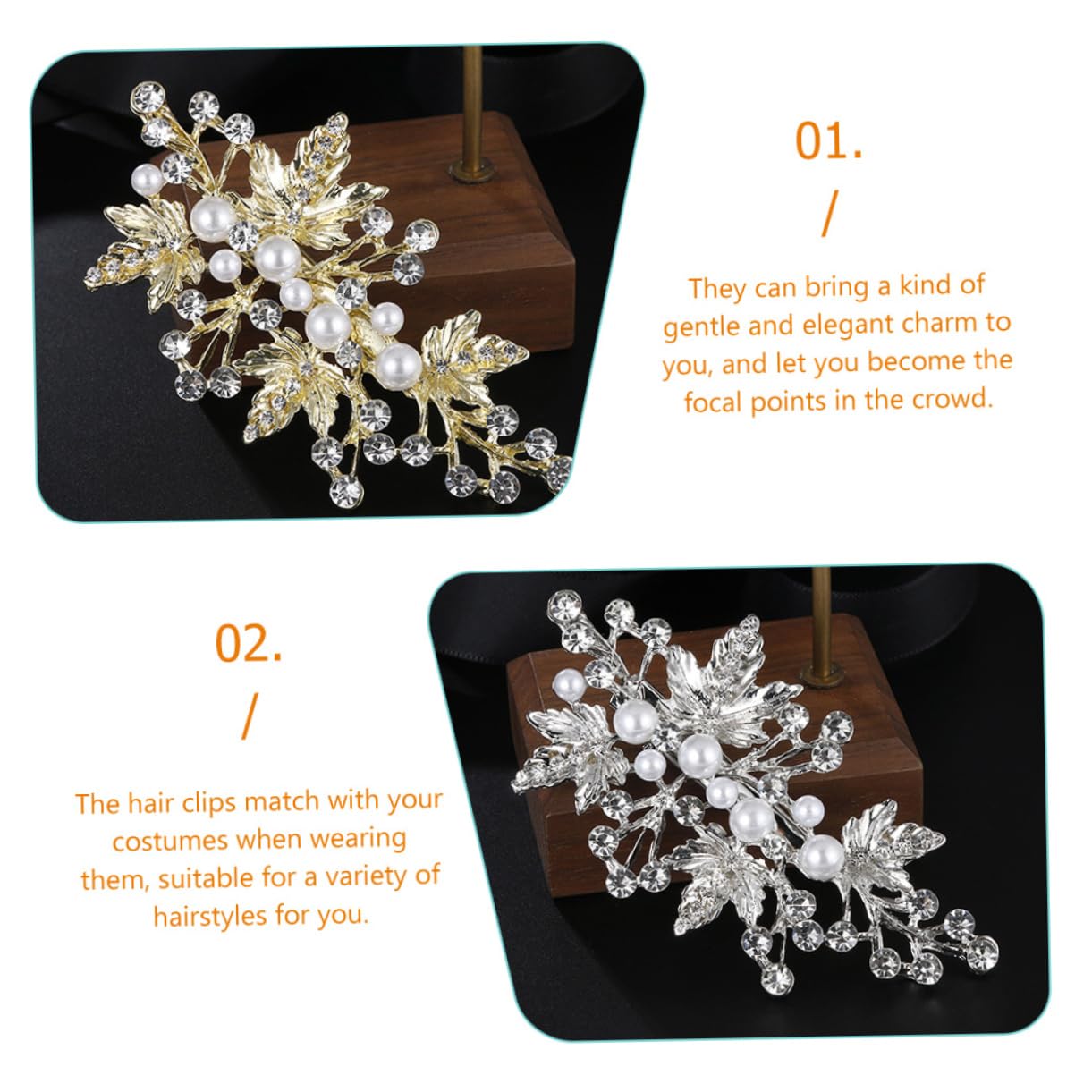 Healeved 8pezzi Fermagli Per Perle Con Design Foglia Di Accessori Eleganti Per Sposa Clip Brillanti Con Strass Per Matrimoni e Feste