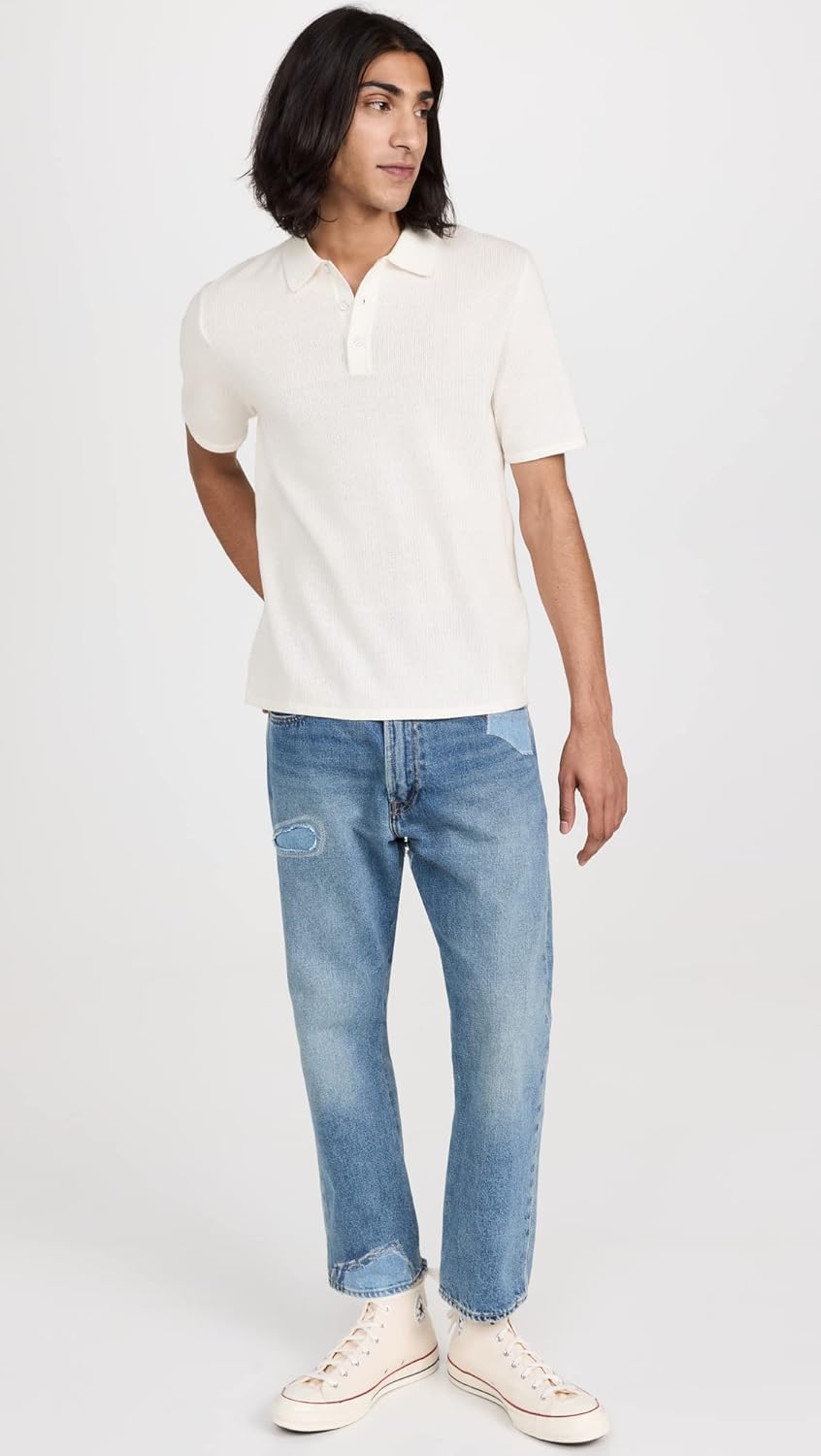 rag & bone Men's Harvey Knit Polo, Ivory, S - Image 6