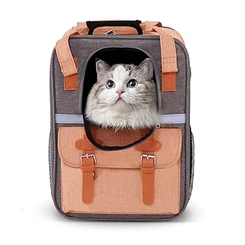 PET PARADISE Pet Carrier Backpack for Small Cat & Dog, Pet Travel Carriers Backpack with Three-Sided Breathable Mesh, Inner Safety Leash, Removable Mat, Airline Approved Travel Carrier-Orange