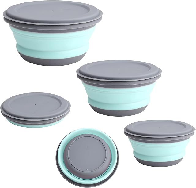 3 Pcs Collapsible Washing Up Bowl, Portable Camping Bowl with Lid Food Storage Outdoor Tableware Folding Lunch Box Portable Salad Bowl for Outdoor Travel Camping Hiking Caravan (Green)