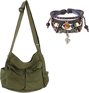 Canvas Messenger Bag for Women, Grunge Bag with Fairy Grunge Bracelet, Crossbody Bag with