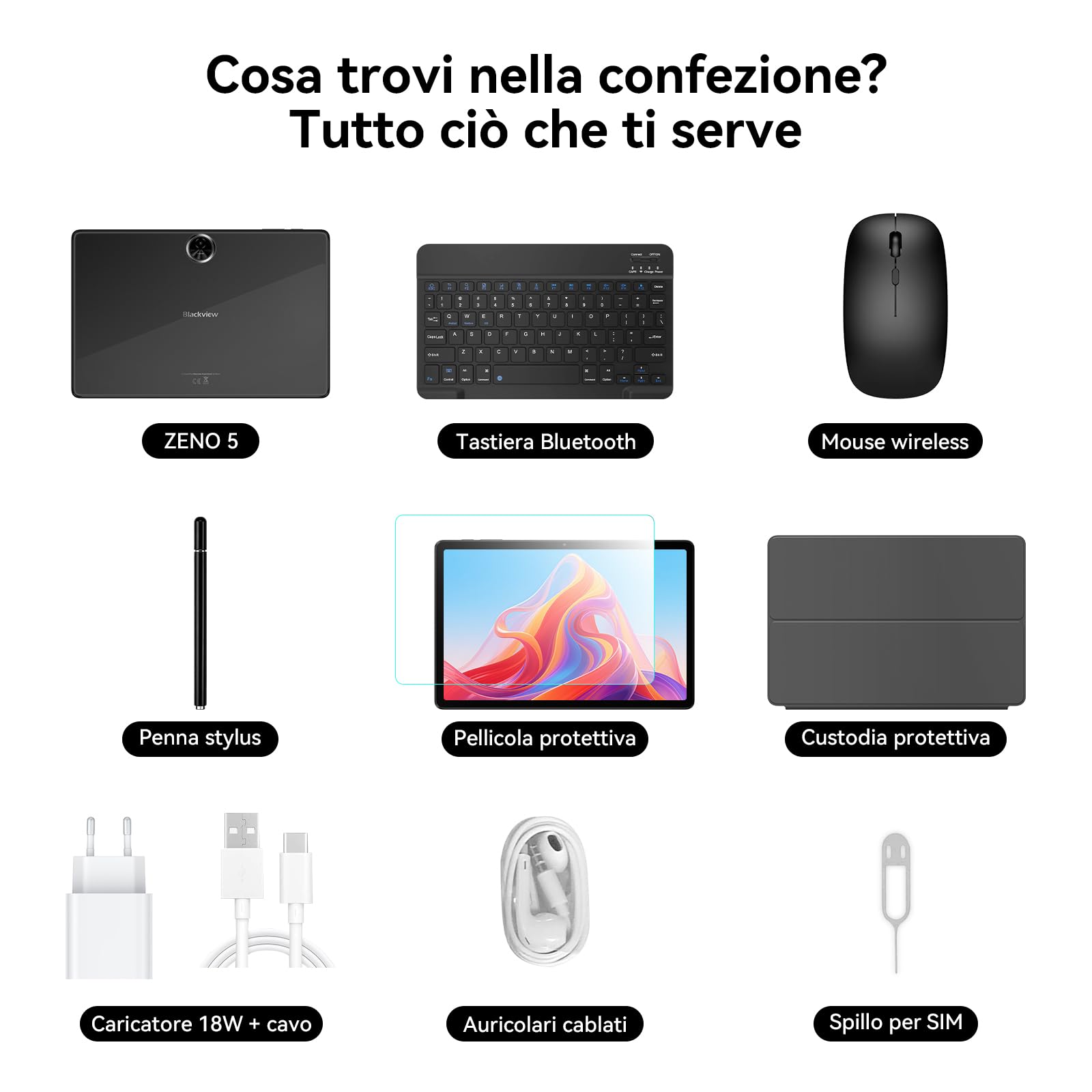 ZENO5 Tablet Android 16 con tastiera, Tablet 11 pollici, 4G LTE, 32GB RAM + 128GB ROM, display HD 90 Hz, 8300 mAh, GPS, Gemini AI, Widevine L1, Face ID, con penna e mouse, tablet per lavoro e studio