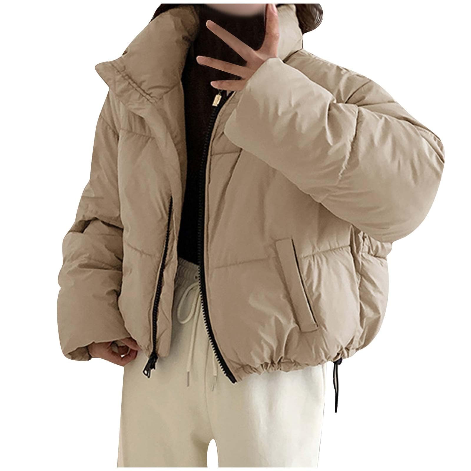 NIUVOO Womens Winter Baggy Fluffy Down Coats Warm Thicken Cotton-Padded Clothes Y2K Teen Girls Cropped Puffer Jacket Thermal Short Down Coats