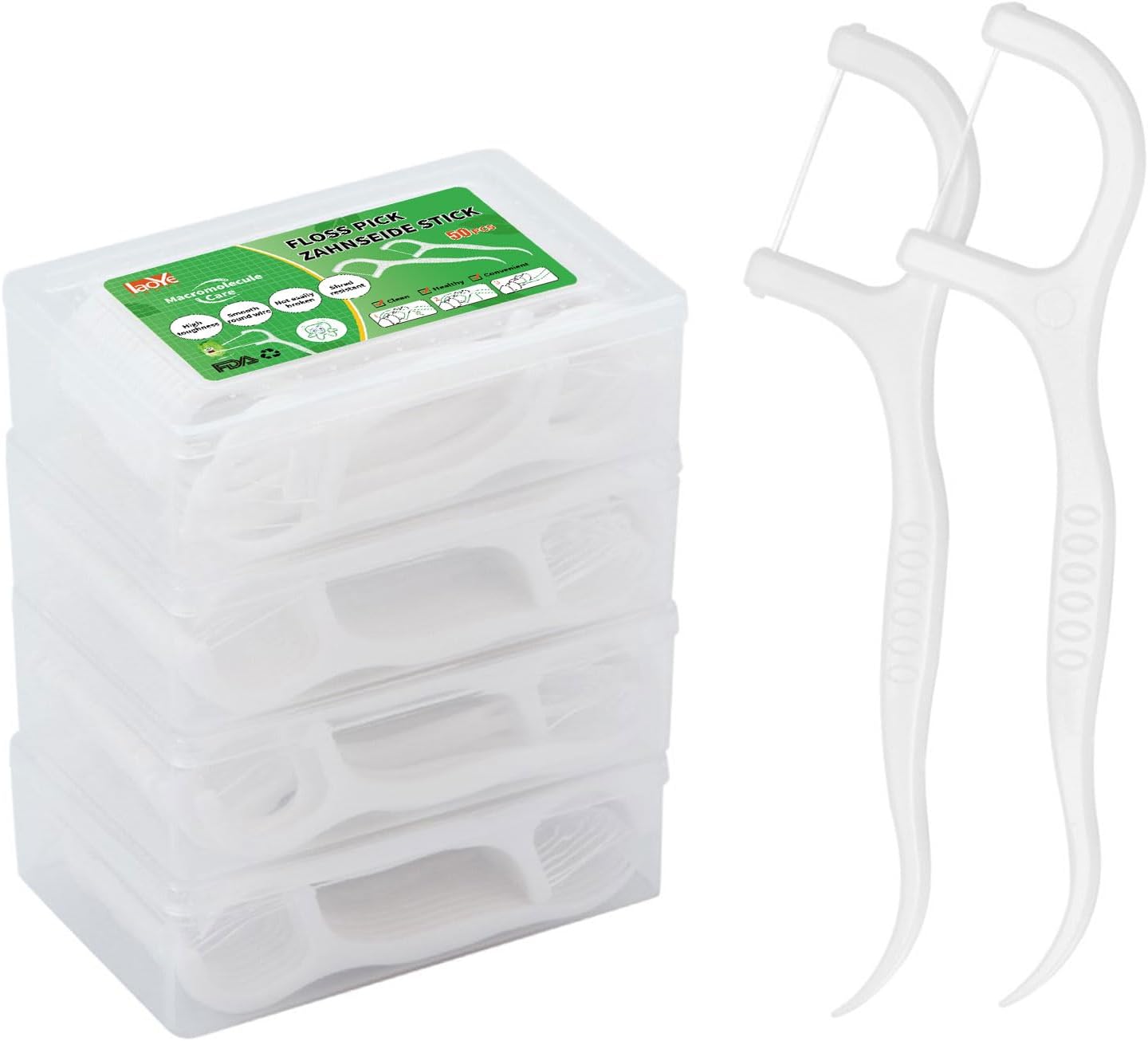 LAOYE Przędza dentystyczna 200 SZTUK - Zestaw 4 zębów Floss Cure zębów do czyszczenia zębów