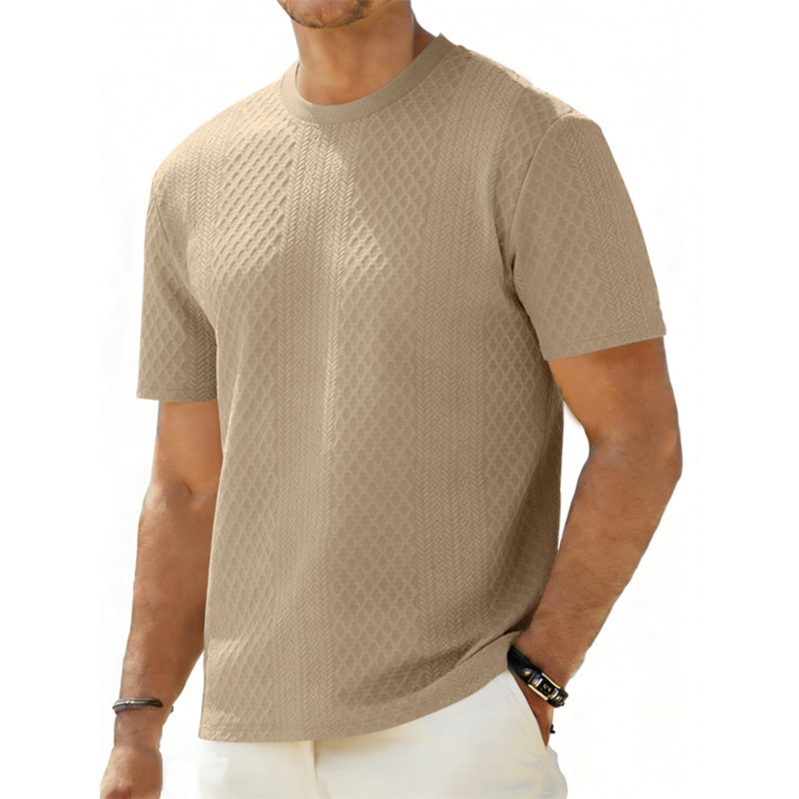 Mens T-Shirts Short Sleeve Plain Tshirts Casual Crew Neck Basic T Shirt Soft Cooling Fitted Stretch Tee M-3XL