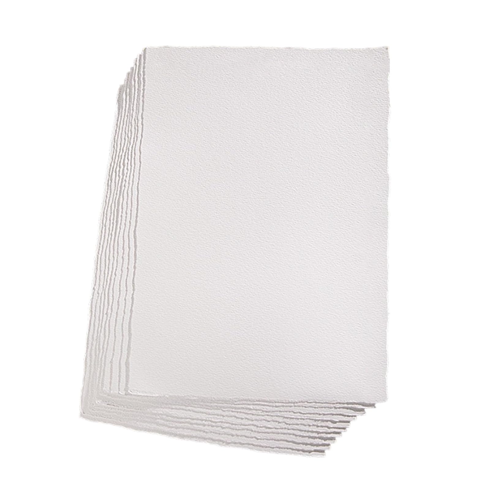 Hsioluted White 10 Sheets Bright 300G Cotton Art Paper With Deckle Edges For Craft Design & Student Sketching Practice Thick Cotton Pulp Art Paper