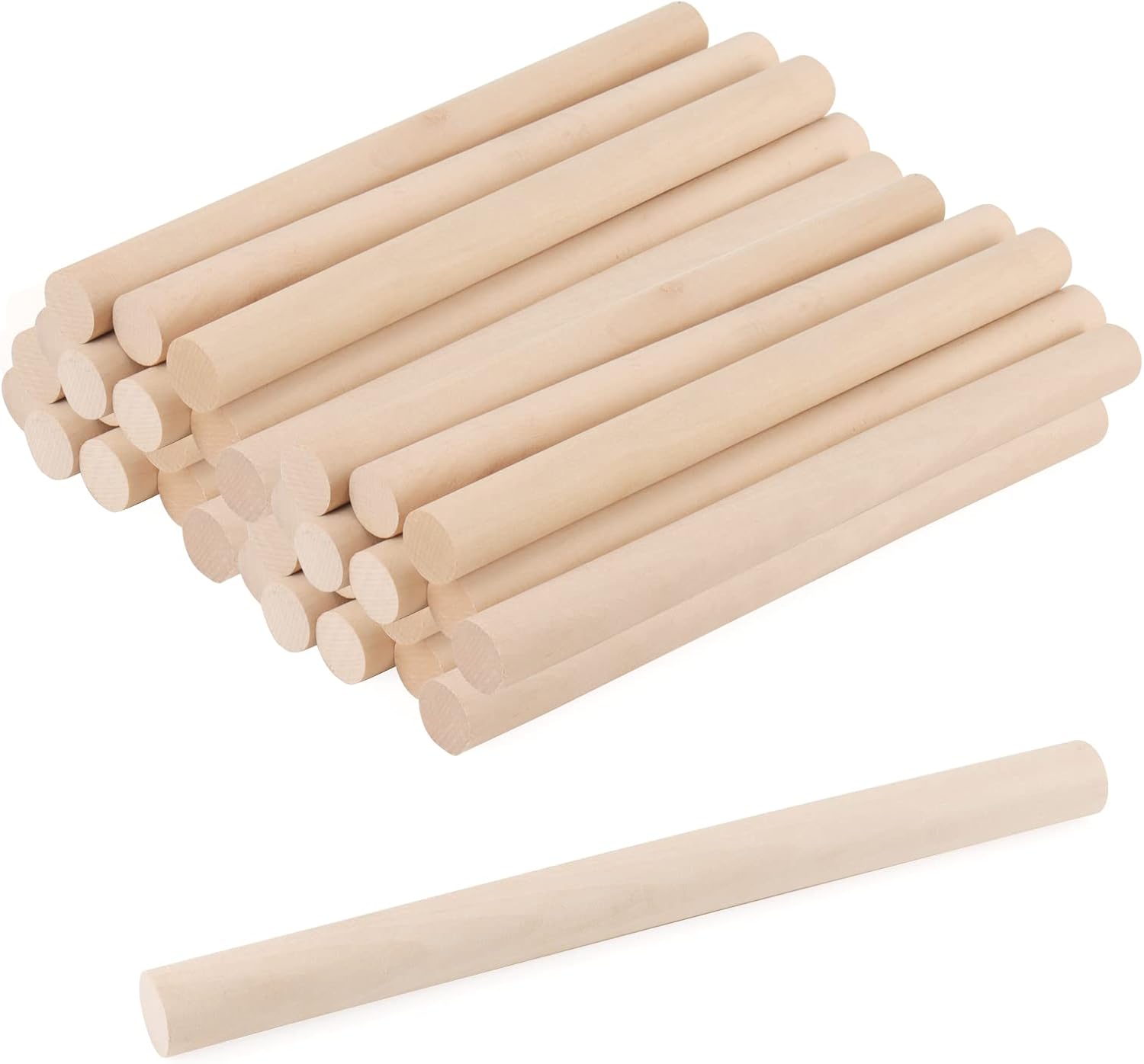 LEXININ 25 PCS 1 x 12 Inch Wooden Dowel Rods, Unfinished Wood Sticks, Round Wood