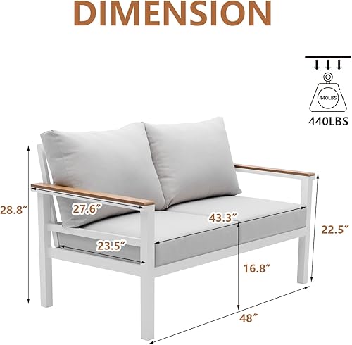 Miniatura 3 de Juego de muebles de patio para exteriores, sofá biplaza de aluminio de 2 plazas con cojines beige, juego de conversación para todo tipo de clima