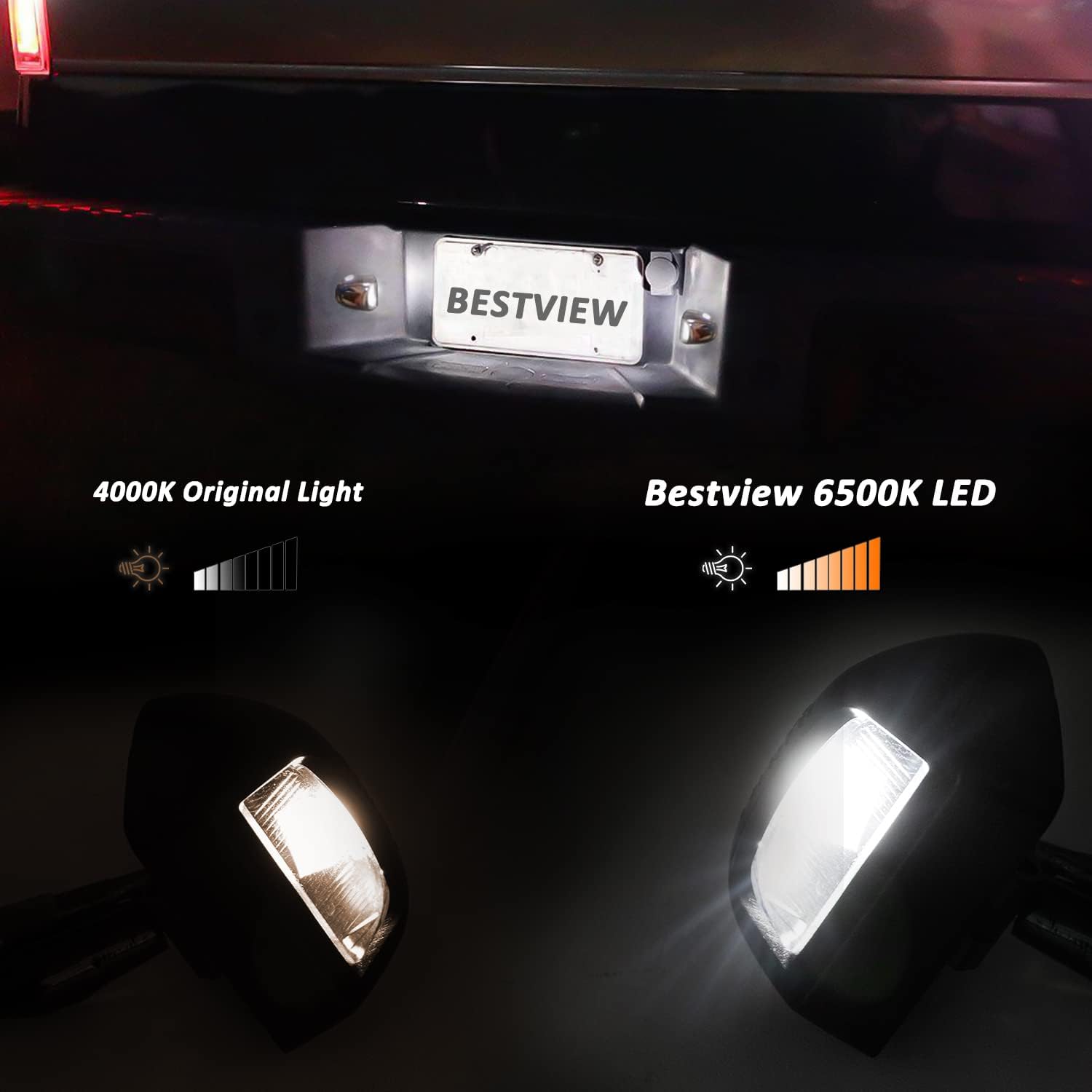 Bestview LED License Plate Silver Housing, Tag Lamp Assembly Replacement Compatible with Chevy Silverado GMC Sierra Avalanche Suburban Escalade Yukon Cadillac Step Bumper, 6500K White Bulbs Tag Light