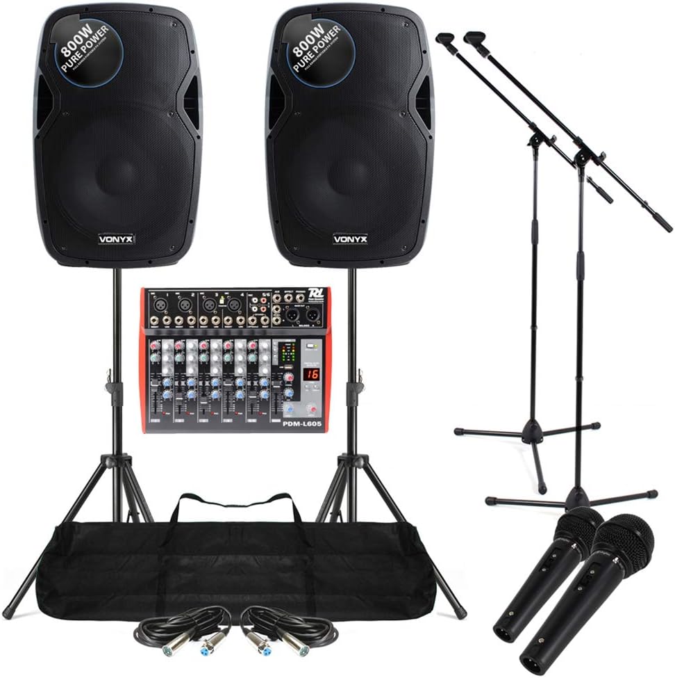 Power Dynamics Church PA System 1600W 6Ch USB Mixer Active Speakers Mic House of Worship Chapel