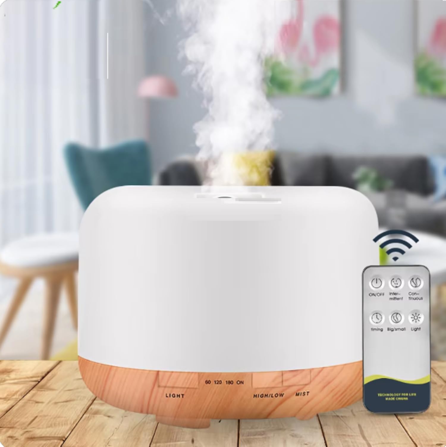 Inditradition Essential Oil Diffuser for Home | Remote Operated 4 in 1 Ultrasonic Aromatherapy Oil Humidifier Vaporizer (with 7-Colour LED, 6 Inches Round, 500ml Tank) - White-image-14
