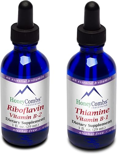 HoneyCombs Gotas de vitamina B2 (riboflavina) - 1 onza líquida + gotas de vitamina B1 (tiamina) - 1 onza líquida