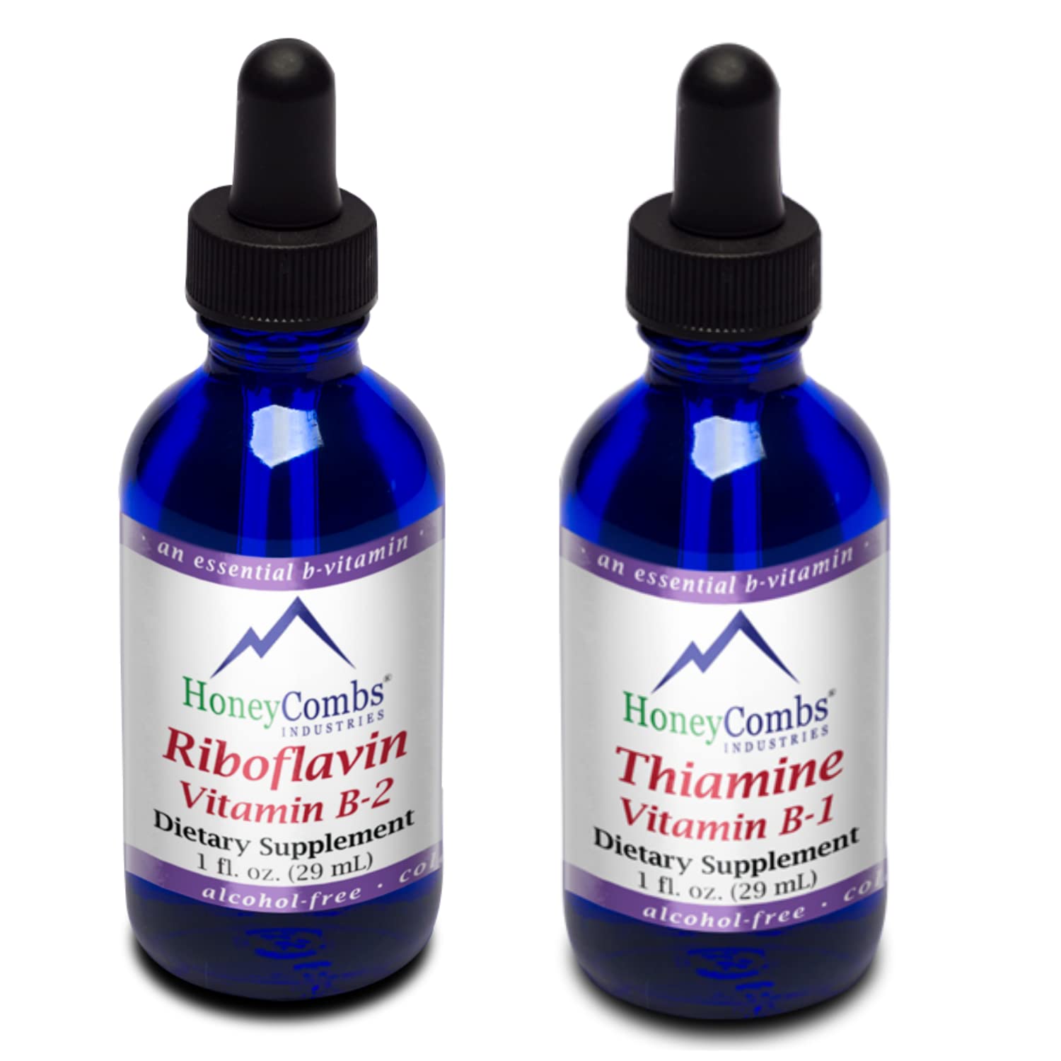 HoneyCombs Vitamin B2 (Riboflavin) Drops - 1 Fl Oz + Vitamin B1 (Thiamine) Drops- 1 Fl oz