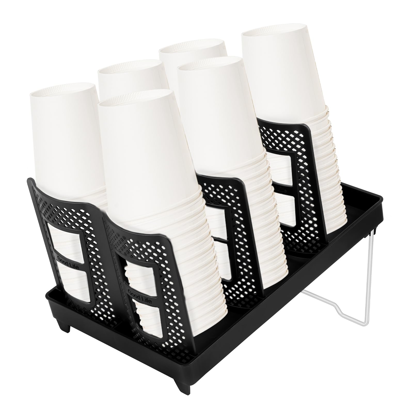 KTCINA Cup and Lid Holder, 6 Slots Coffee Cups Holder Foldable Cup and Lid Dispenser with Stand Coffee Station Bar Restaurant Cups Organization for Bar Countertop Restaurant Breakroom(Black)
