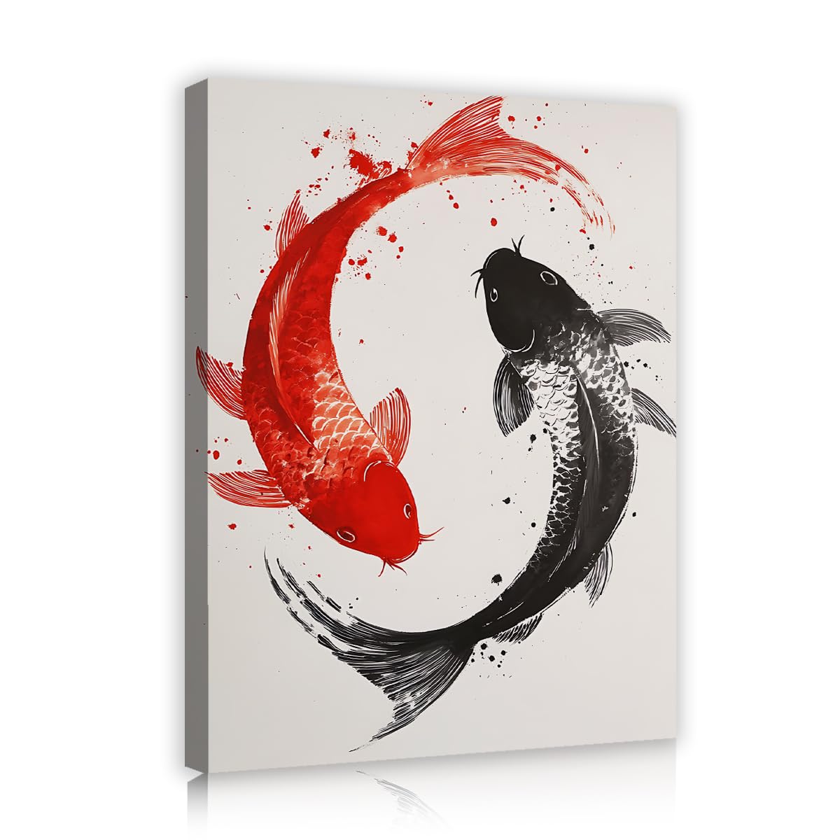 Via Vela Koi Fish Wall Art Abstract Ink Wash Canvas Print Black Red Japanese Lucky Carp Painting Feng Shui Decor for Bedroom Office 20x30cm