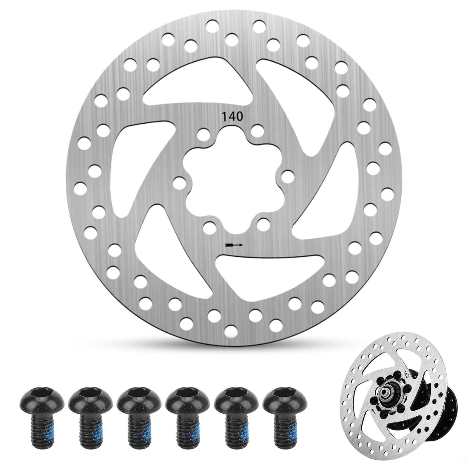 Rotor de freno de disco de 140 mm, rotores de bicicleta de acero inoxidable cubos roscados de disco de freno Rotor Adaptador de brida con 6 pernos para bicicleta de carretera de