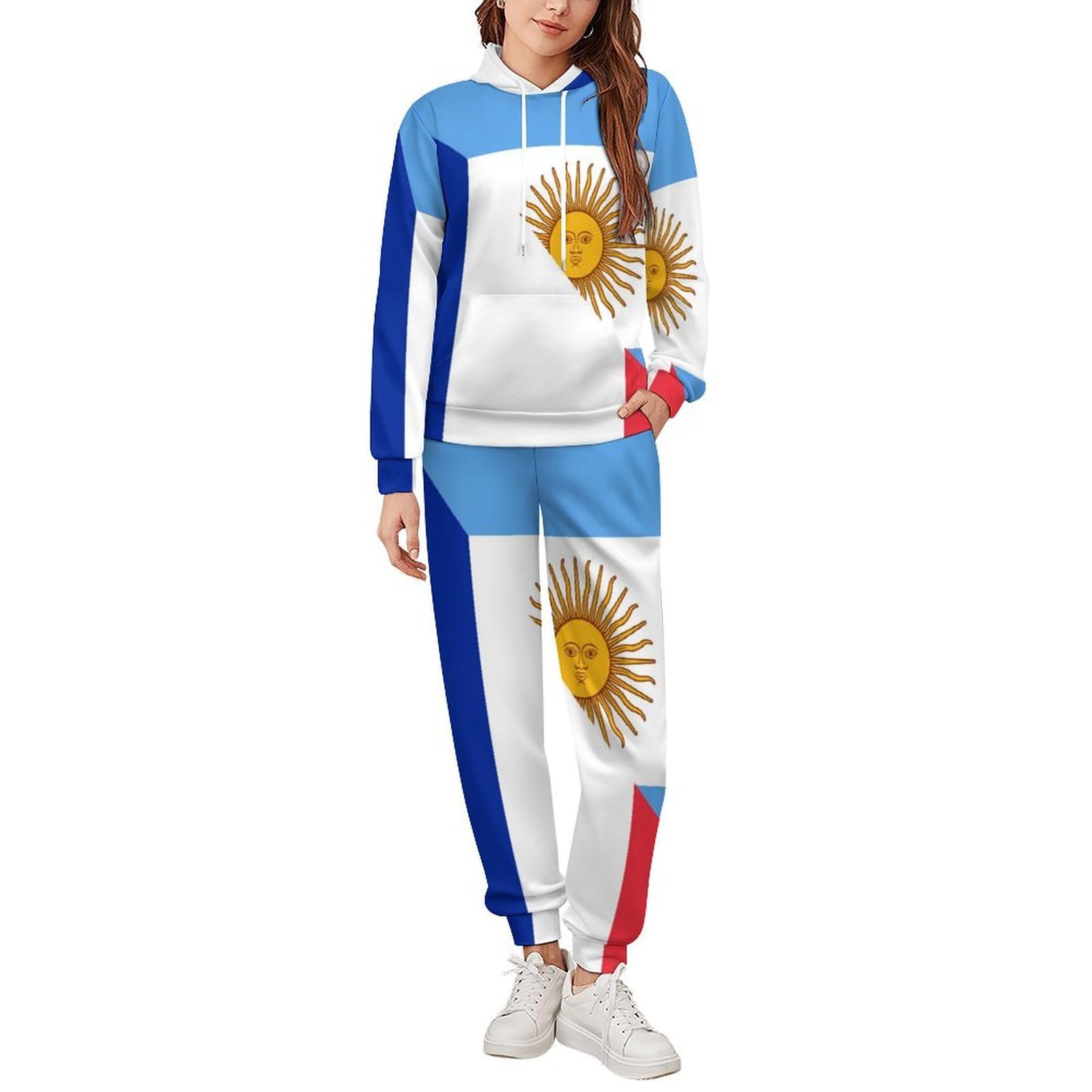 Francia e Argentina Flag Tute per gli Uomini Manica Lunga Felpa Con Cappuccio E Pantaloni Della Tuta Joggers Set Moda Tute