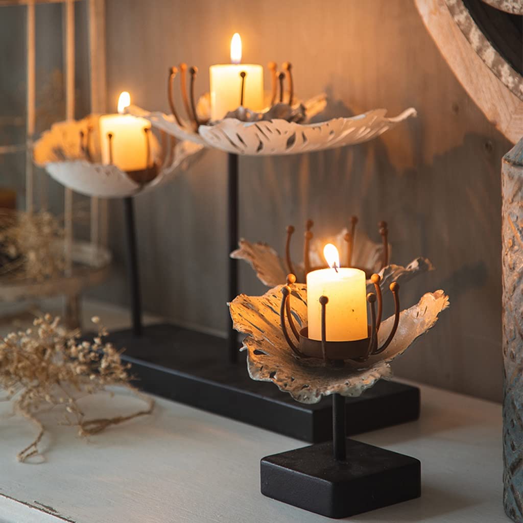 Portavelas nórdico retro de hierro forjado, adorno romántico adecuado para cena, sala de estar, cocina, restaurante, candelabros para centro de mesa