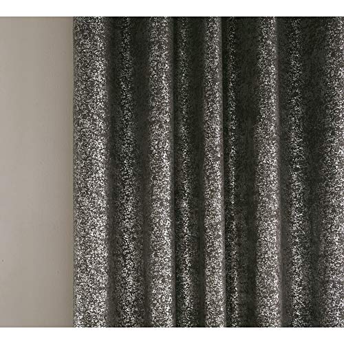 Enhanced Living Halo Charcoal/Grey- Thermal, Blockout, Eyelet Ring Top, Readymade Curtains with Textured Metallic Look (Charcoal/Grey, Width - 46 (117cm) x Drop - 72 (183cm))