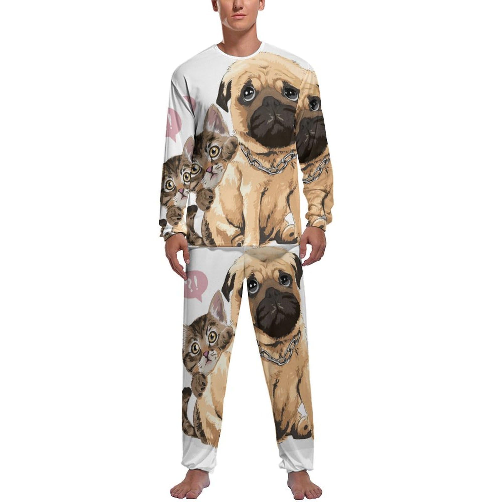 Pyjama homme chat chien ensemble vêtement de nuit pantalon manche longue