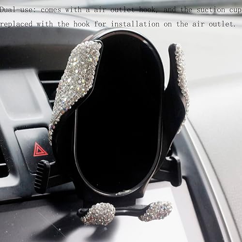 Miniatura 4 de Soporte de teléfono para automóvil con diamantes de imitación, soporte para teléfono con parabrisas y tablero, opciones de montaje de ventilación de